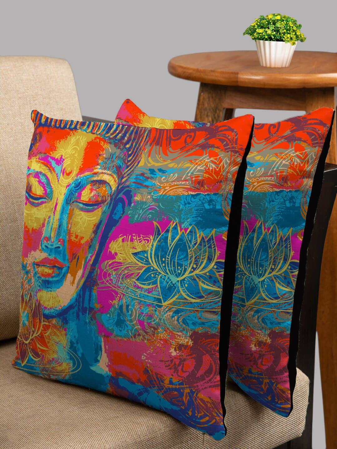 

HOUZZCODE Blue & Pink Set of 2 Abstract Square Cushion Covers