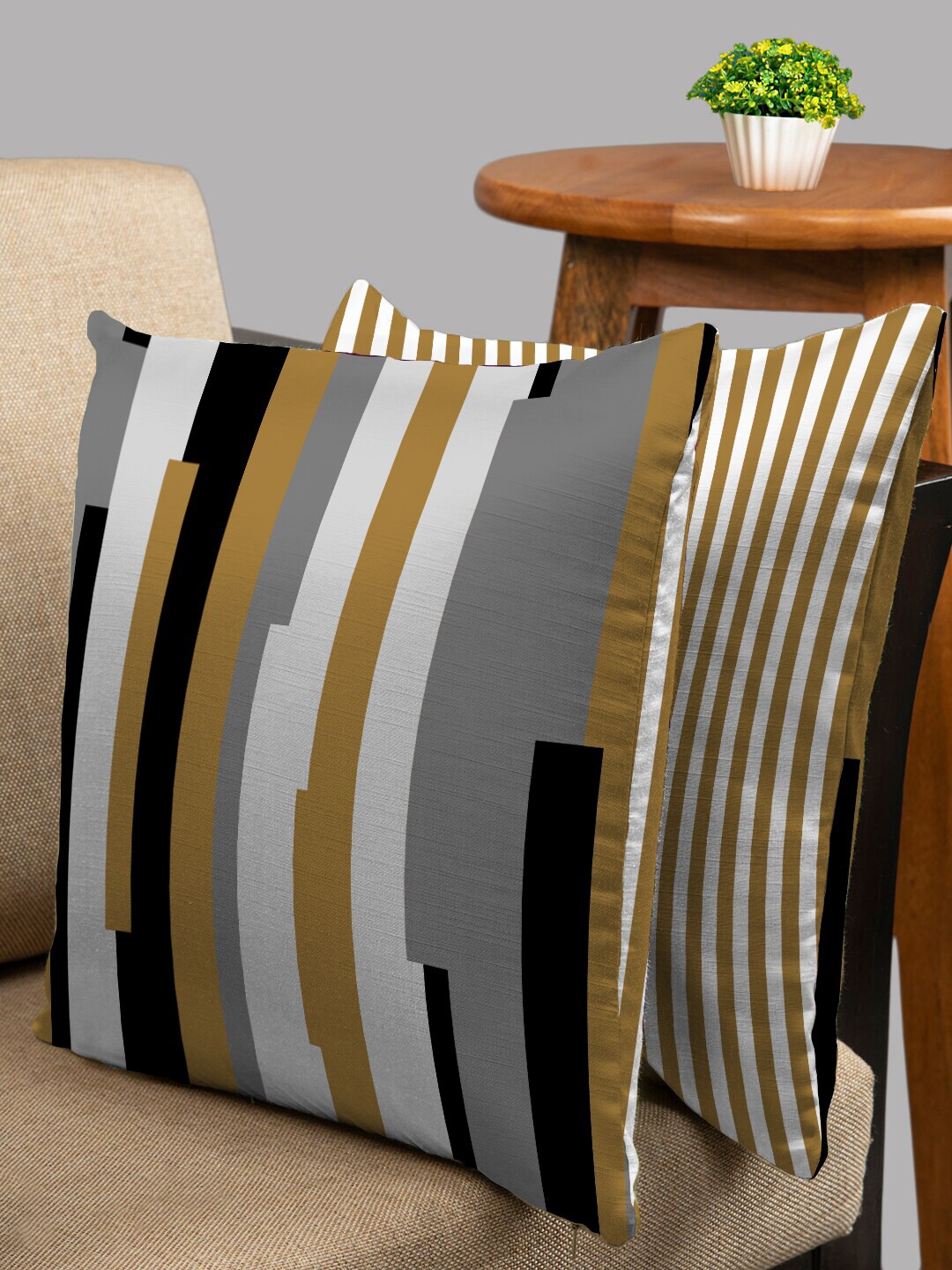 

HOUZZCODE Orange & White Set of 2 Abstract Square Cushion Covers