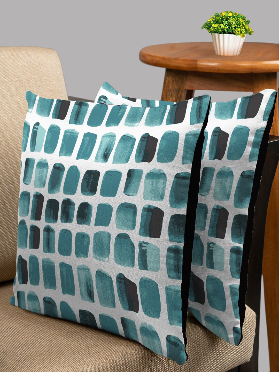 

HOUZZCODE Blue & Black Set of 2 Abstract Square Cushion Covers