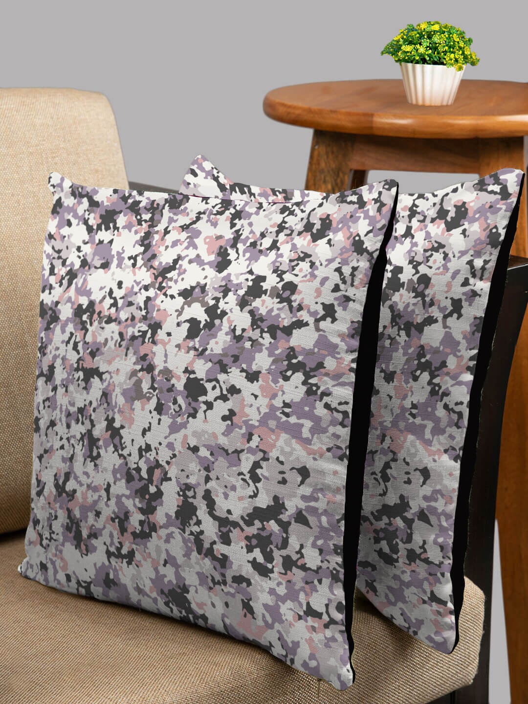 

HOUZZCODE White & Grey Set of 2 Abstract Square Cushion Covers