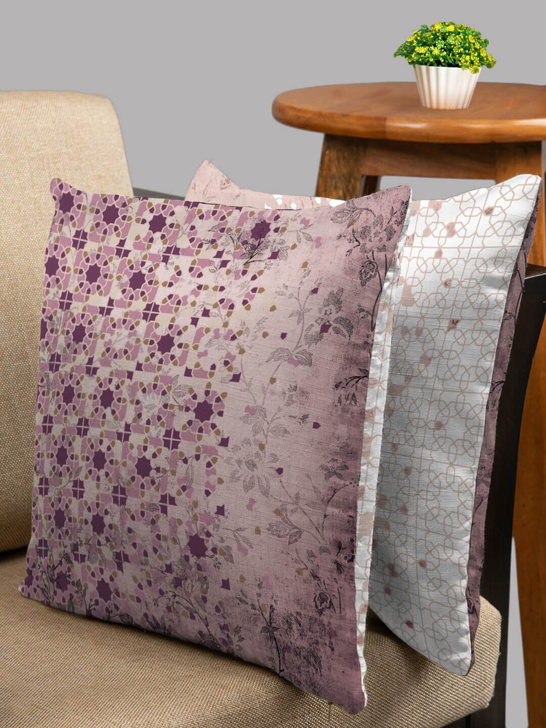 

HOUZZCODE Set of 2 Brown & Grey Abstract Square Cushion Covers