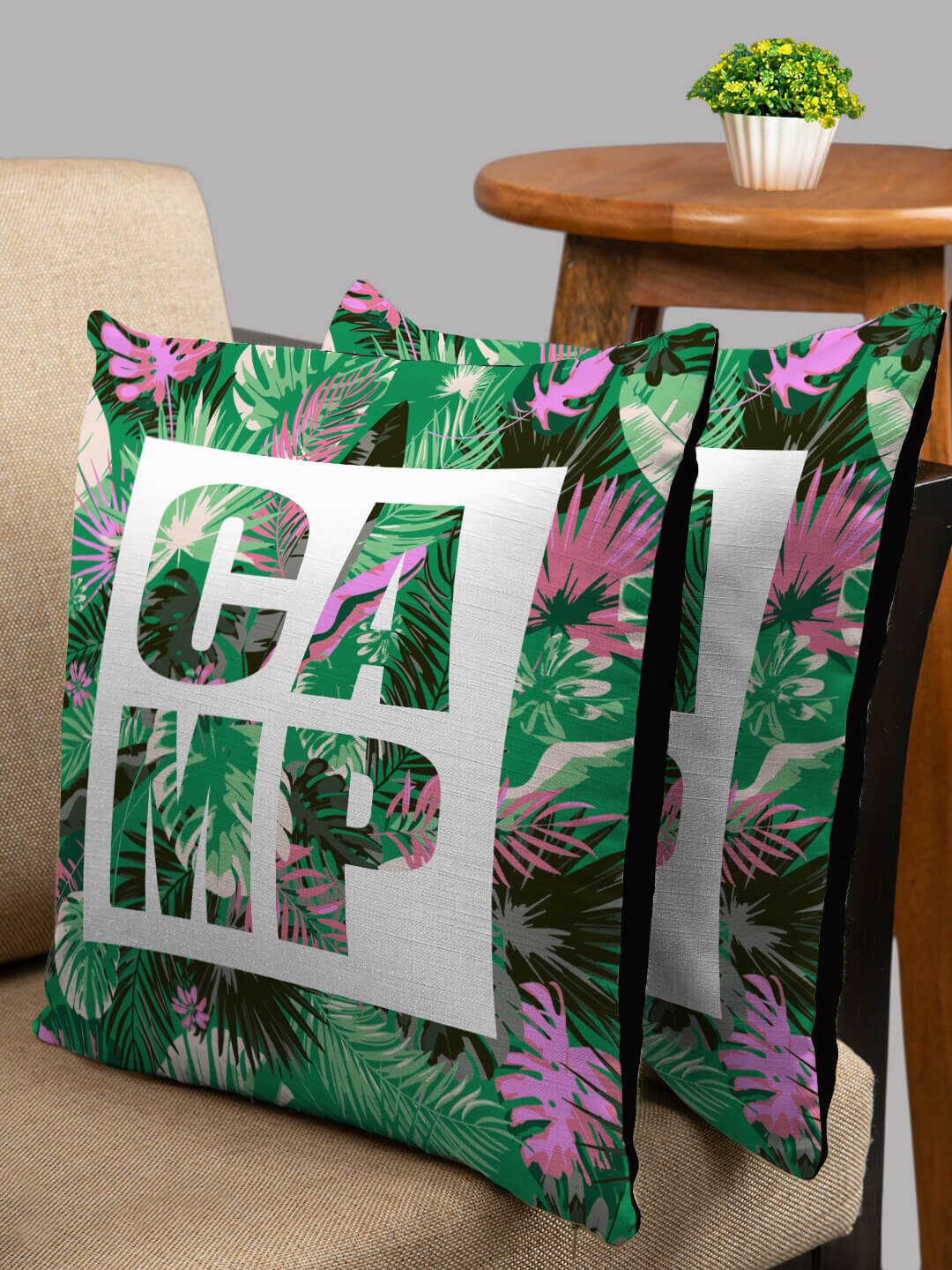 

HOUZZCODE Green & Black Set of 2 Floral Square Cushion Covers
