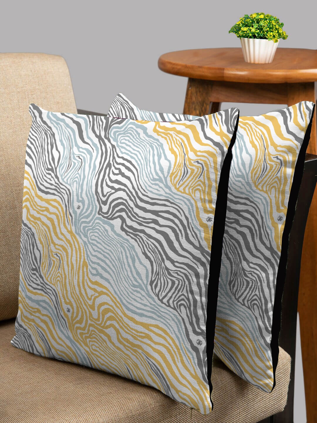 

HOUZZCODE Turquoise Blue & Grey Set of 2 Abstract Square Cushion Covers