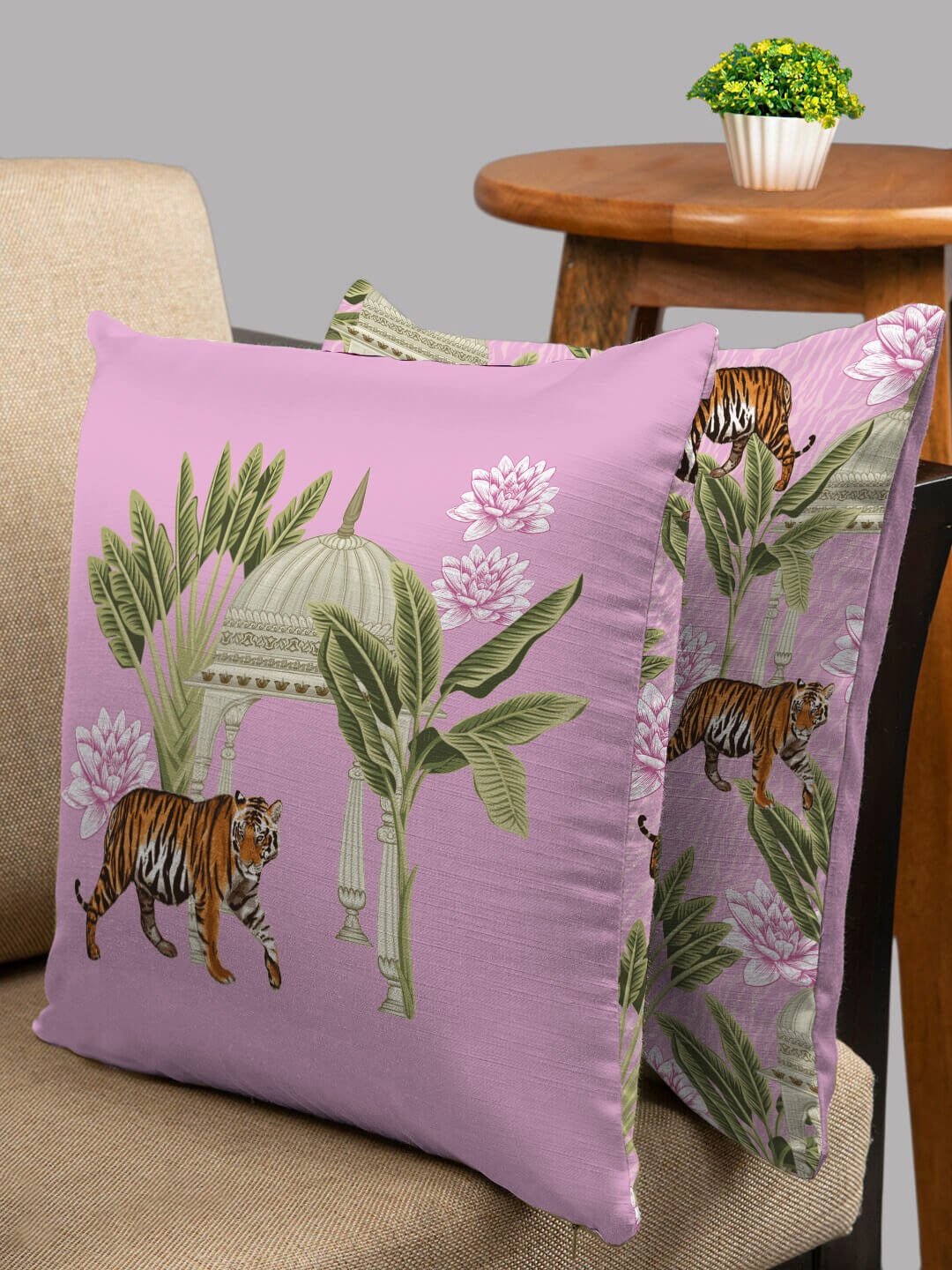 

HOUZZCODE Set of 2 Violet & Green Printed Square Cushion Covers