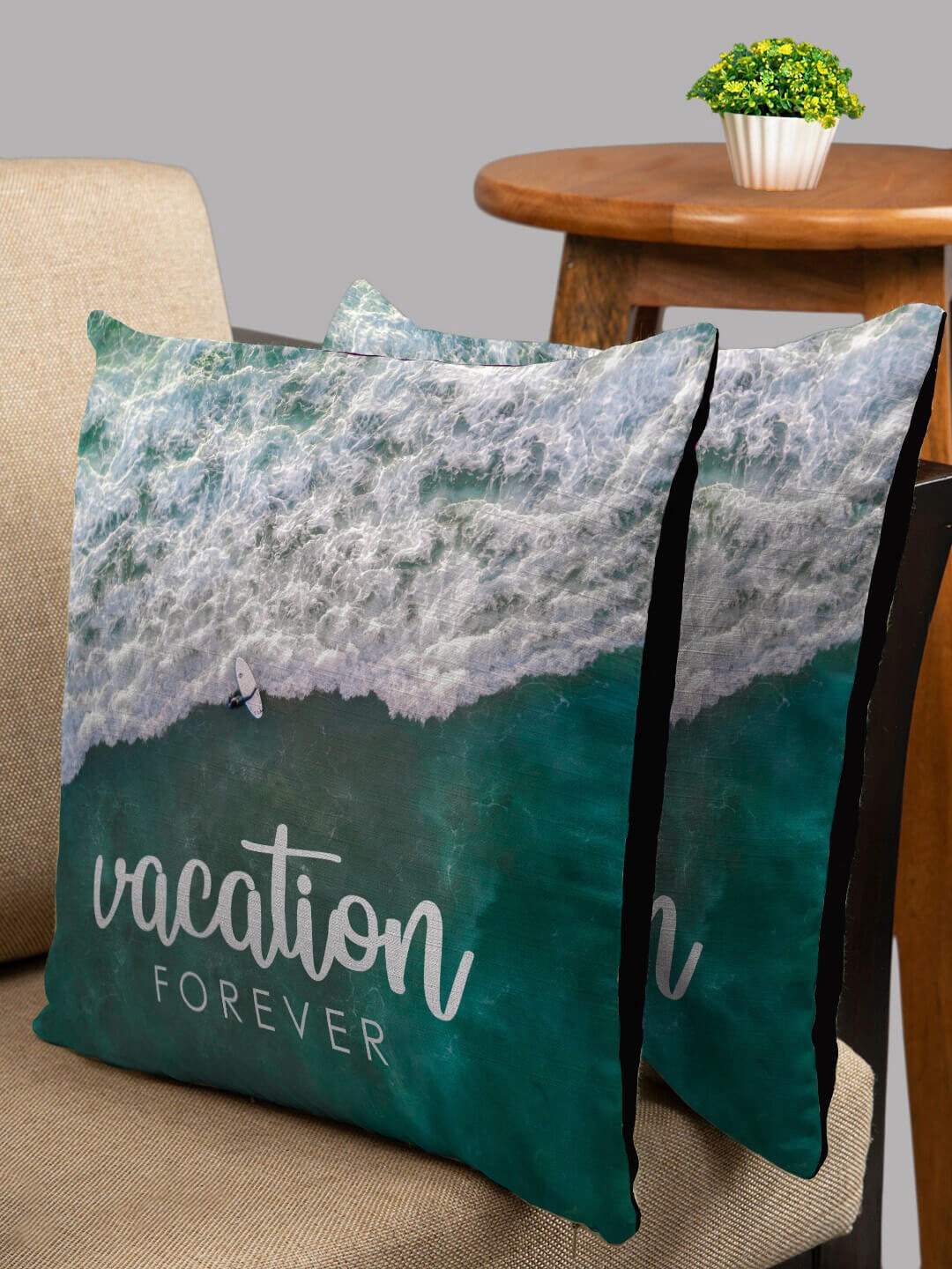 

HOUZZCODE Teal Green & Blue Set of 2 Abstract Square Cushion Covers