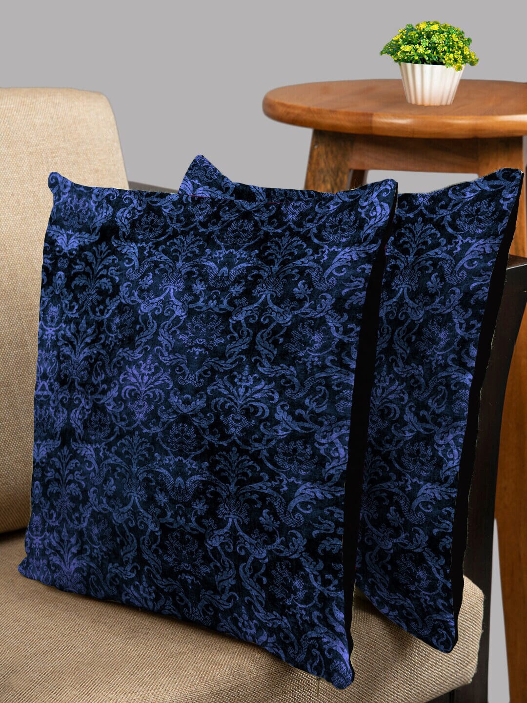 

HOUZZCODE Blue & Black Set of 2 Abstract Square Cushion Covers