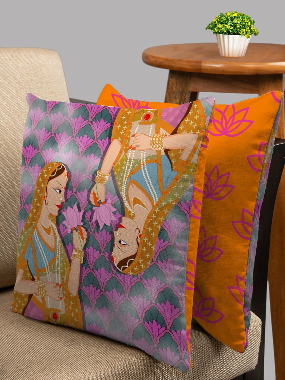 

HOUZZCODE Orange & Pink Set of 2 Square Cushion Covers