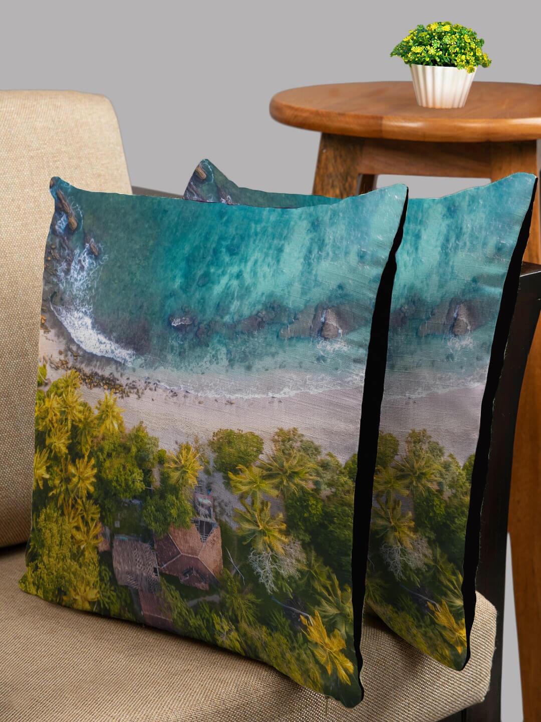 

HOUZZCODE Set of 2 Green & Sea Green Floral Square Cushion Covers