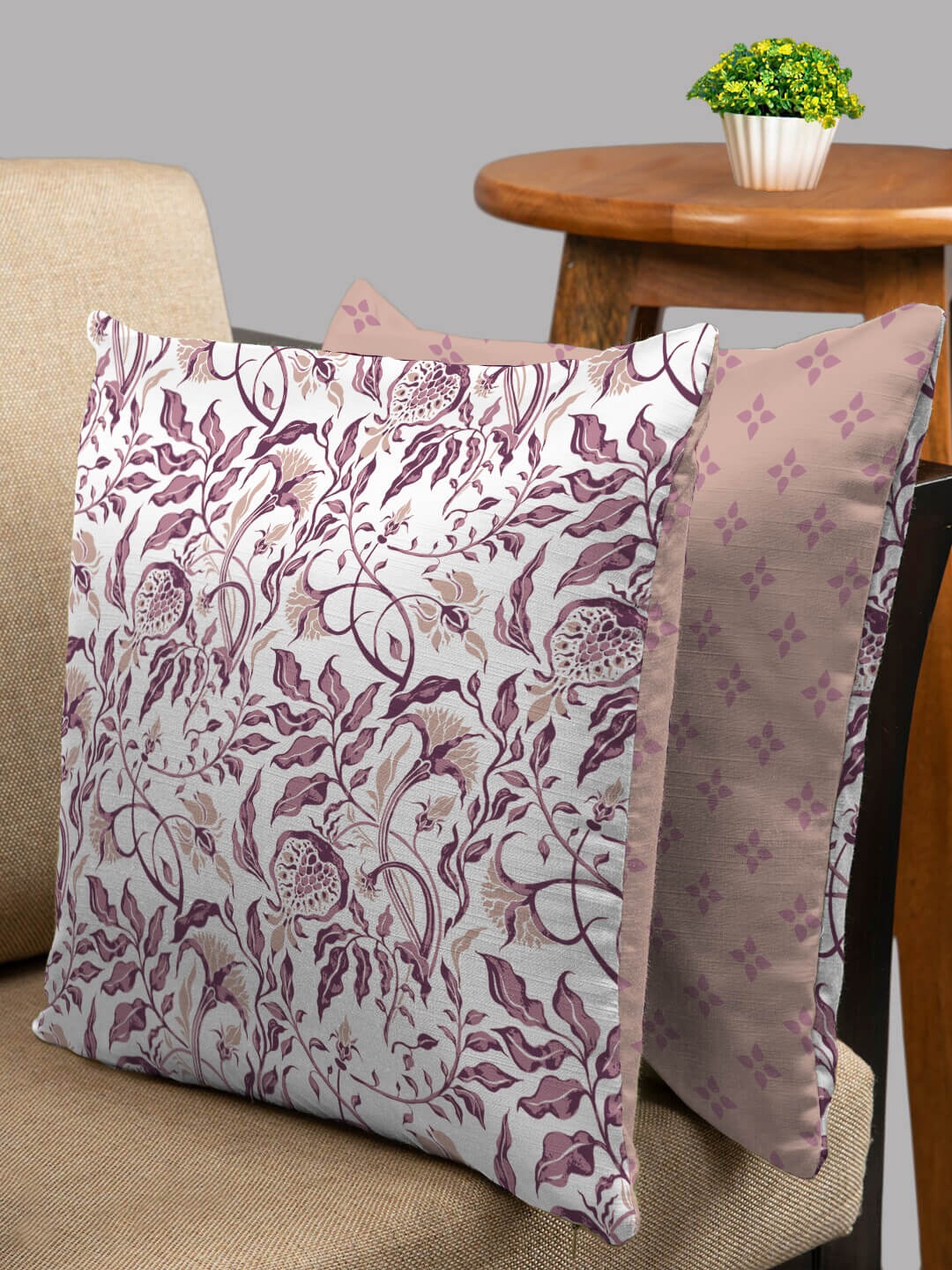 

HOUZZCODE Mustard & Purple Set of 2 Floral Square Cushion Covers