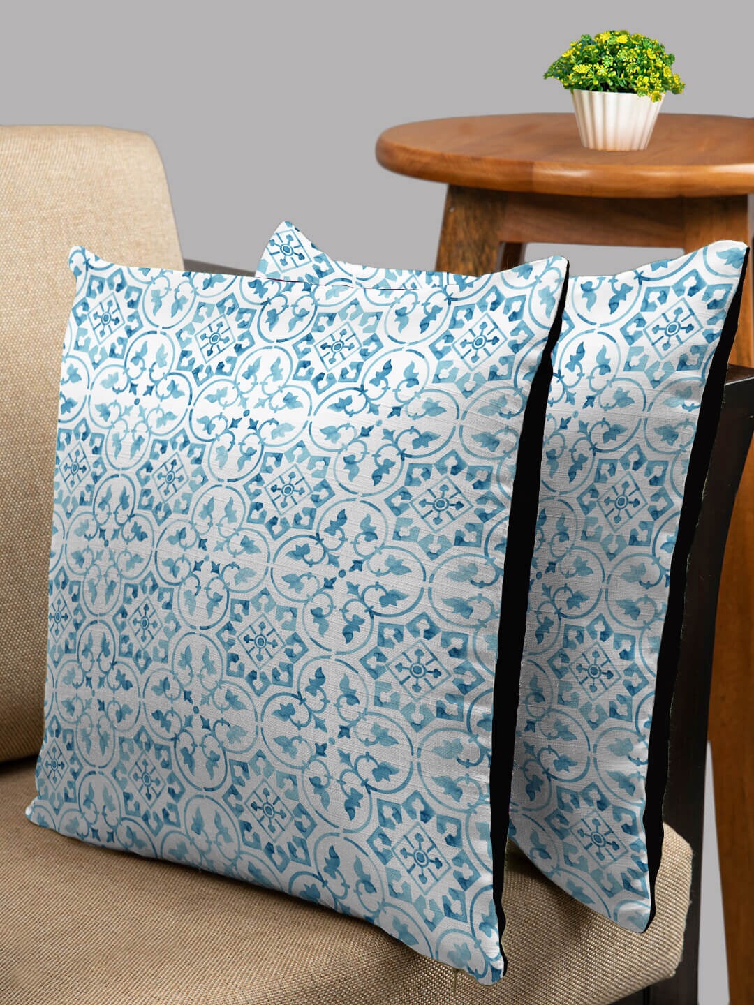 

HOUZZCODE Blue & White Set of 2 Ethnic Motifs Square Cushion Covers