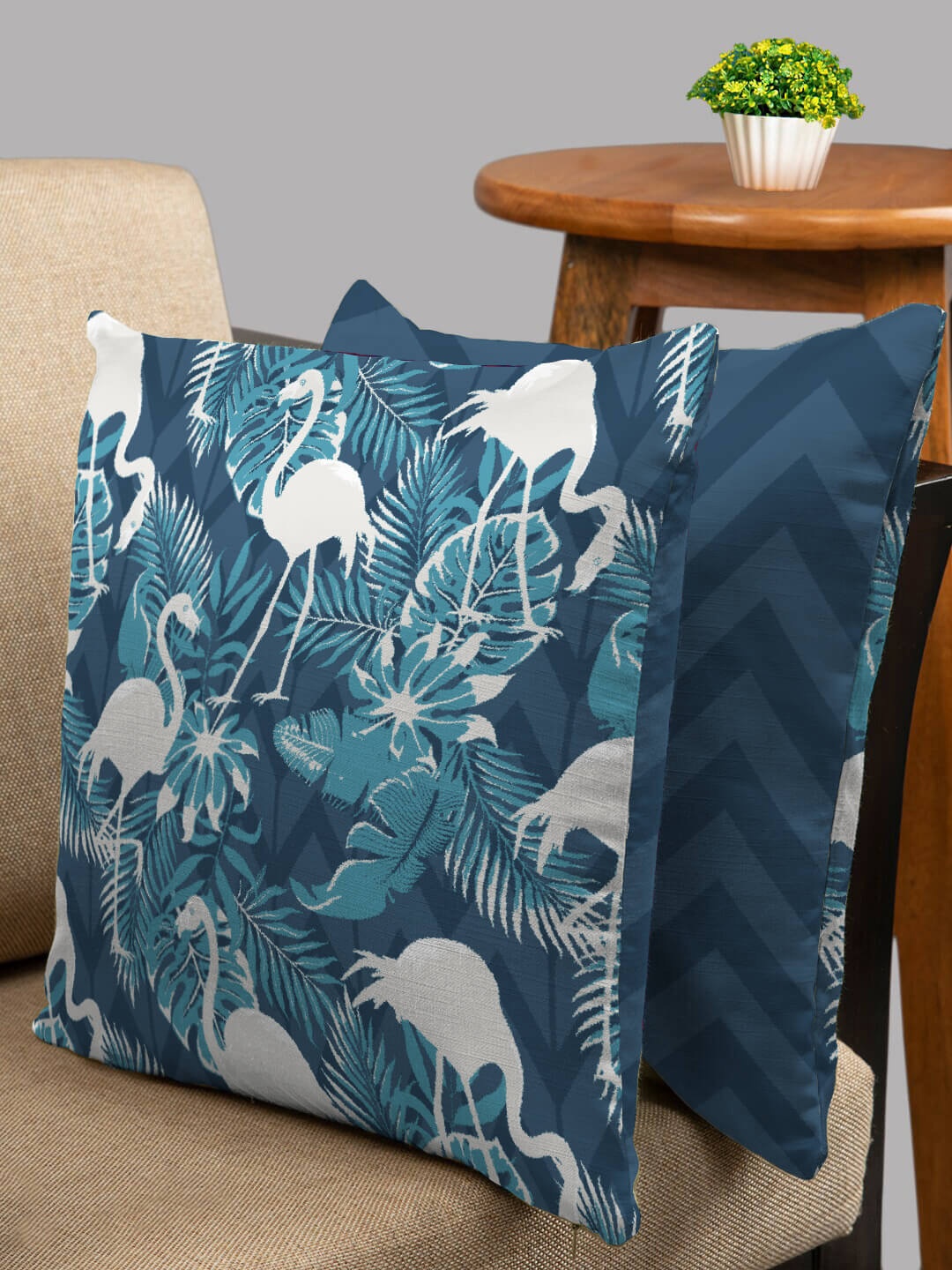 

HOUZZCODE Set of 2 Blue & White Printed Square Cushion Covers