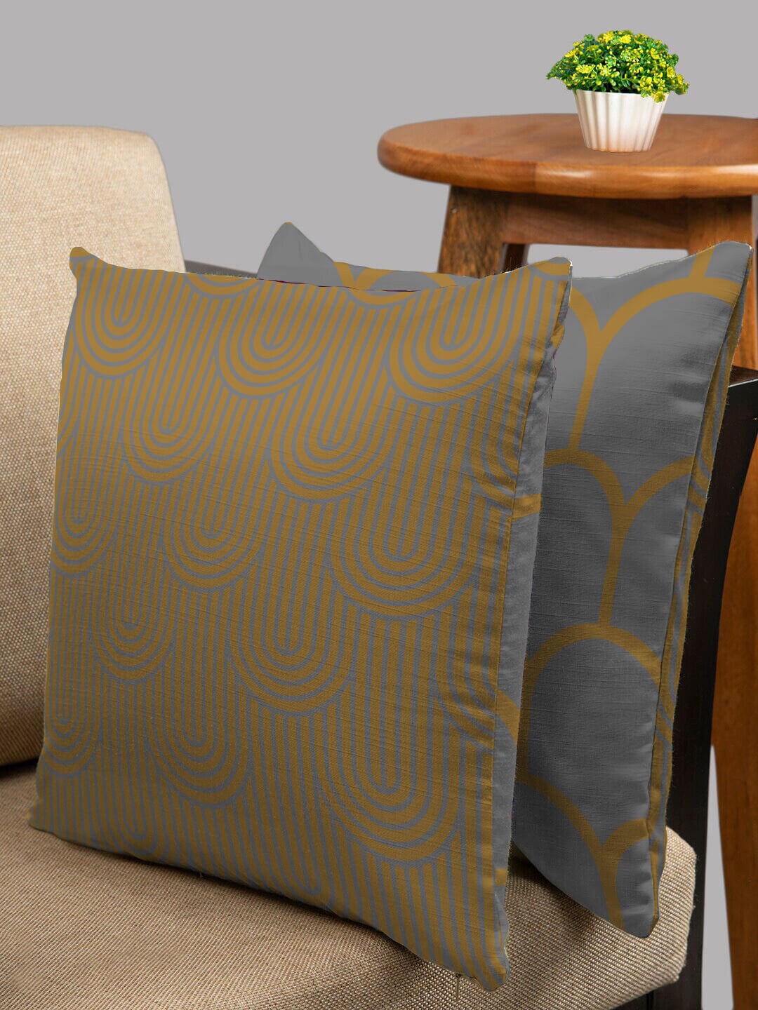 

HOUZZCODE Orange & Grey Set of 2 Geometric Square Cushion Covers
