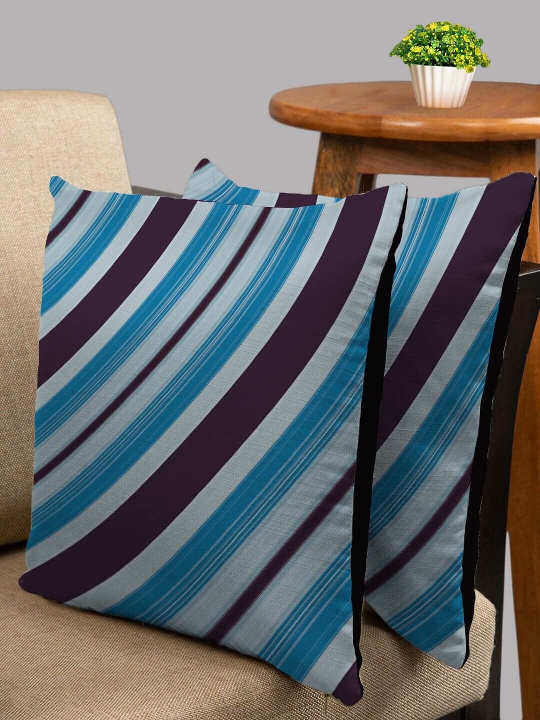 

HOUZZCODE Blue & Black Set of 2 Abstract Square Cushion Covers