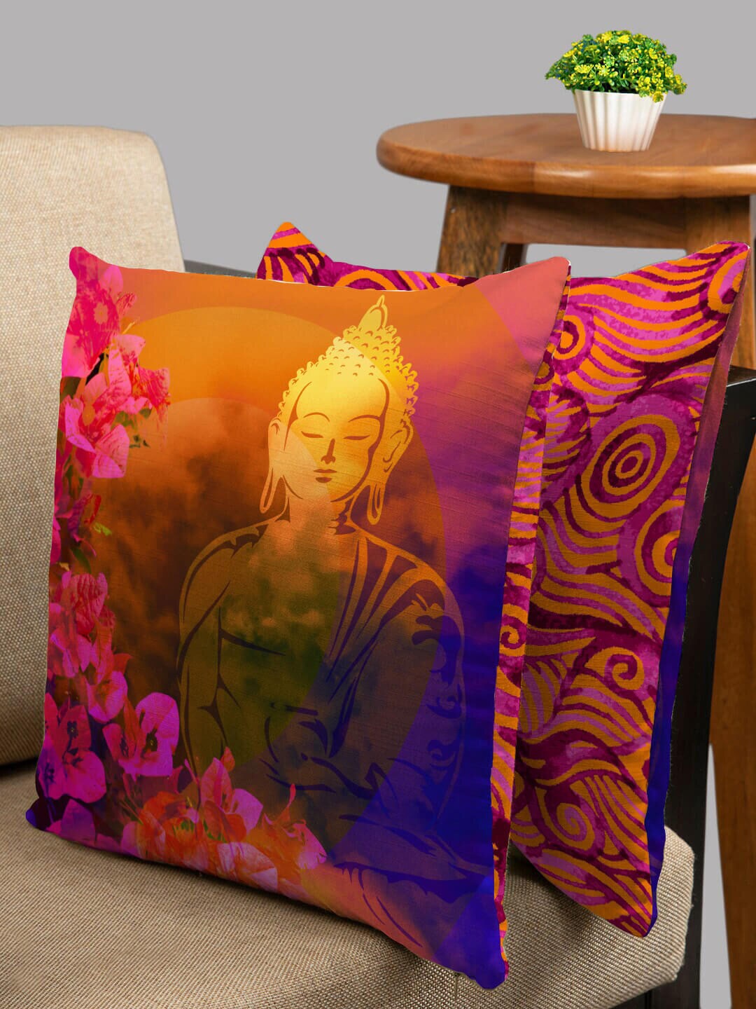 

HOUZZCODE Blue & Pink Set of 2 Floral Square Cushion Covers