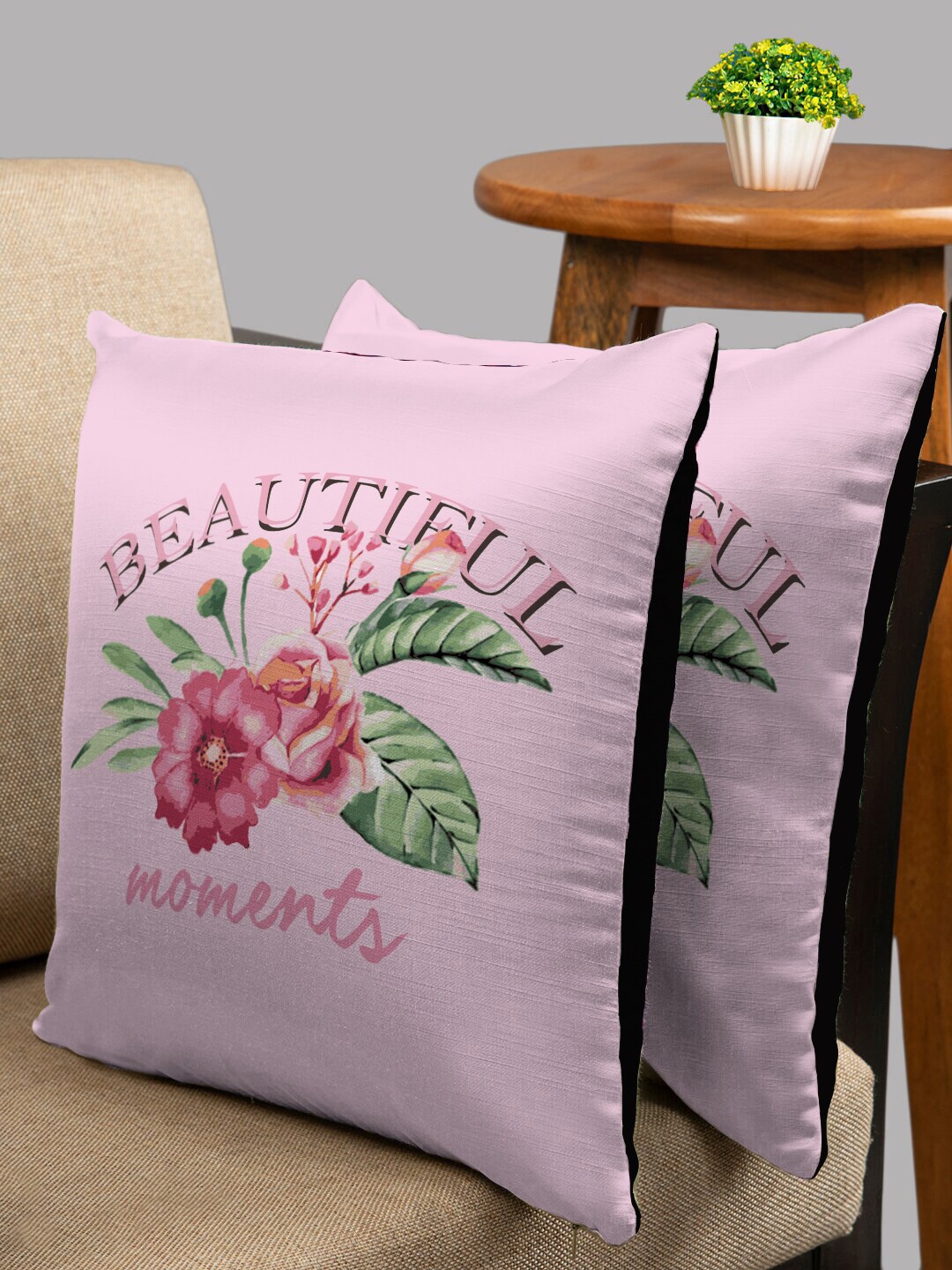 

HOUZZCODE Pink & Black Set of 2 Square Cushion Covers