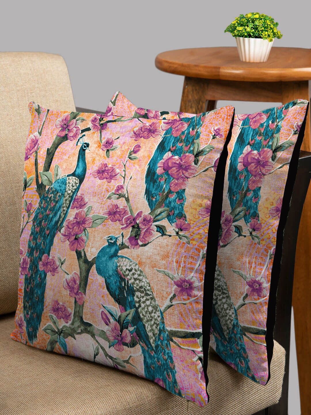 

HOUZZCODE Set Of 2 Multicoloured Abstract Square Cushion Covers, Multi