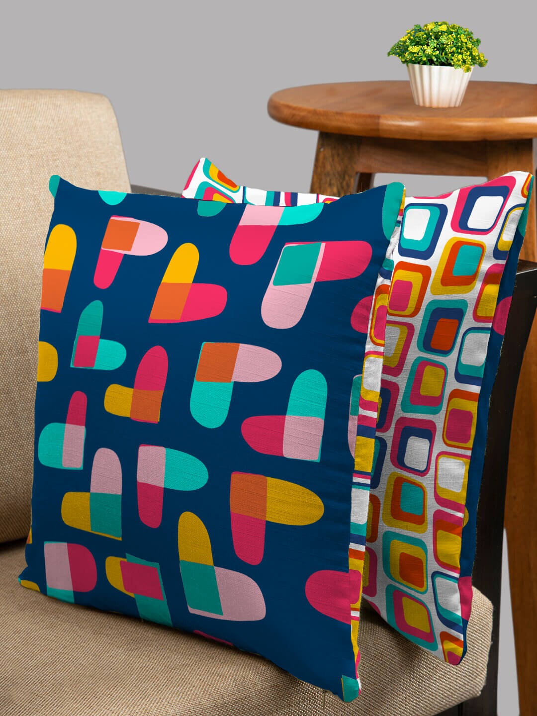 

HOUZZCODE Blue & Red Set of 2 Abstract Square Cushion Covers