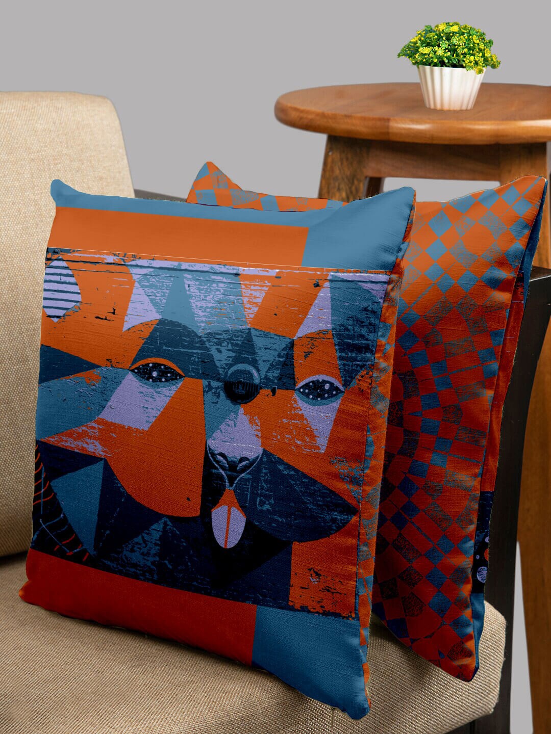 

HOUZZCODE Multicolored Set of 2 Abstract Square Cushion Covers, Multi