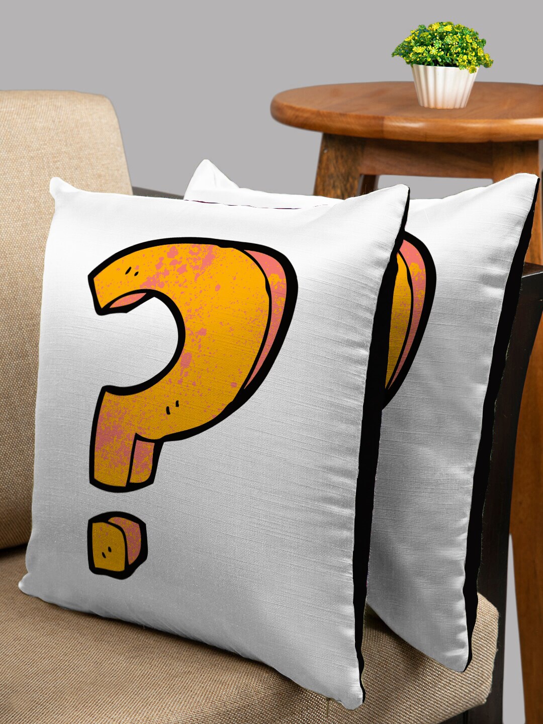 

HOUZZCODE Yellow & Black Set of 2 Square Cushion Covers