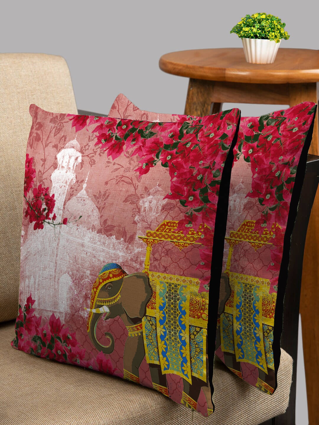

HOUZZCODE Red & Black Set of 2 Square Cushion Covers