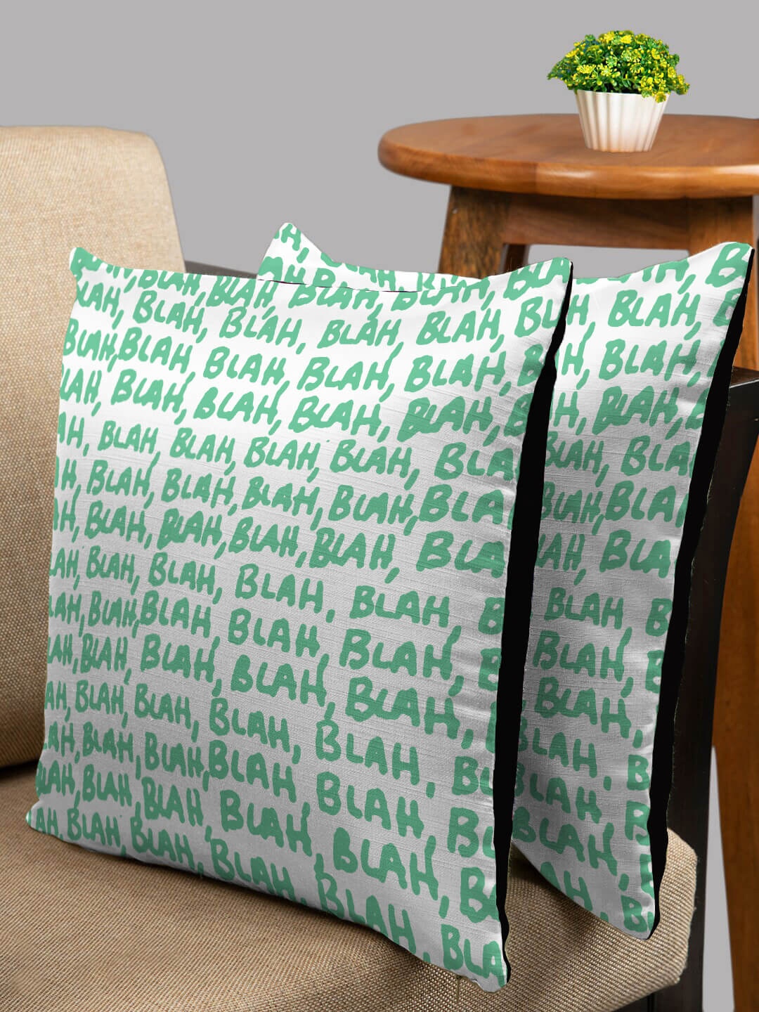 

HOUZZCODE Set of 2 Green & White Printed Square Cushion Covers