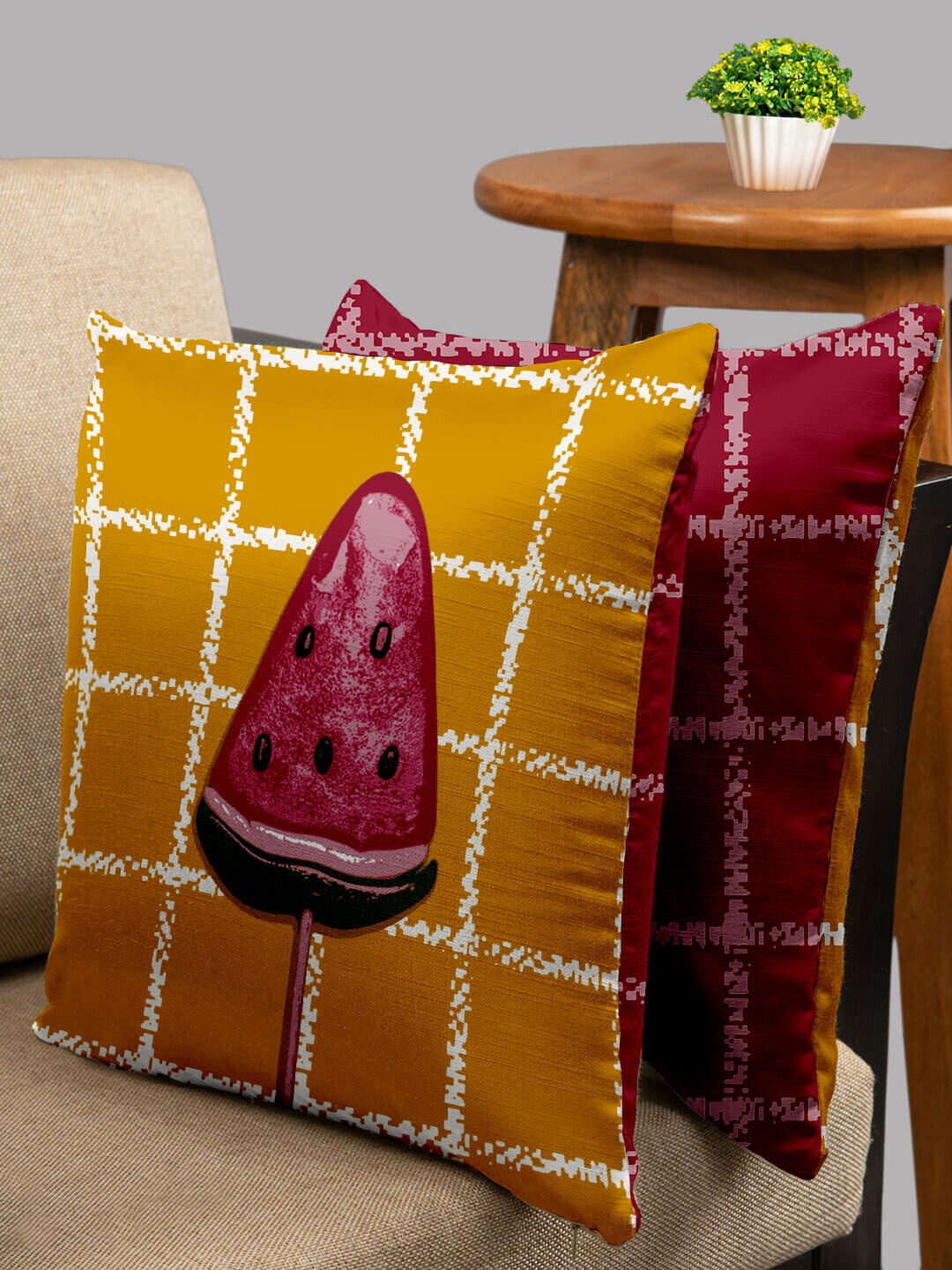 

HOUZZCODE Yellow & White Set of 2 Abstract Square Cushion Covers