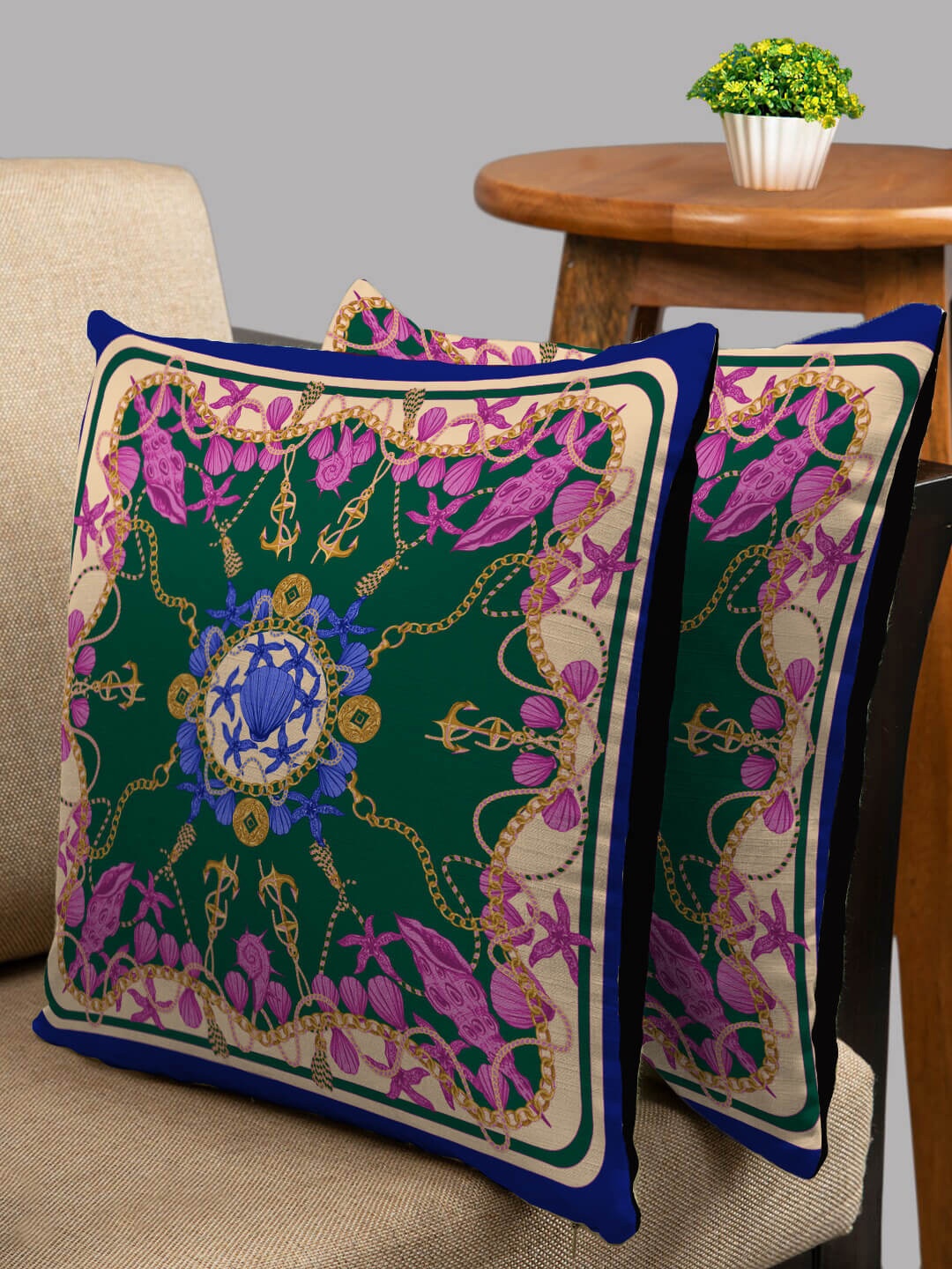 

HOUZZCODE Pink & Green Set of 2 Abstract Square Cushion Covers