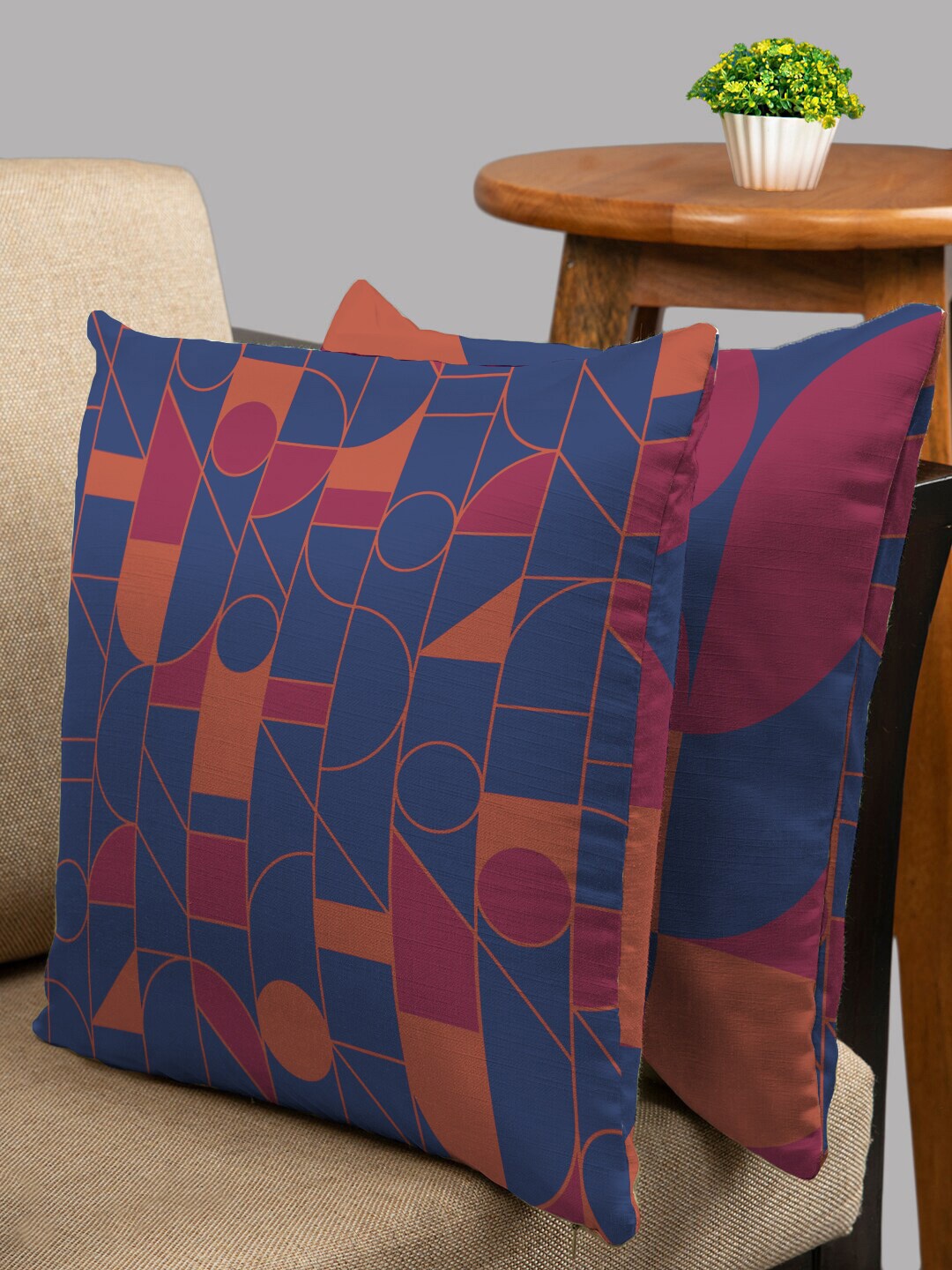 

HOUZZCODE Blue & Mustard Set of 2 Abstract Square Cushion Covers
