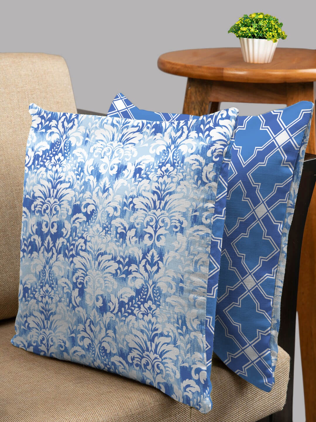 

HOUZZCODE Blue & White Set of 2 Ethnic Motifs Square Cushion Covers