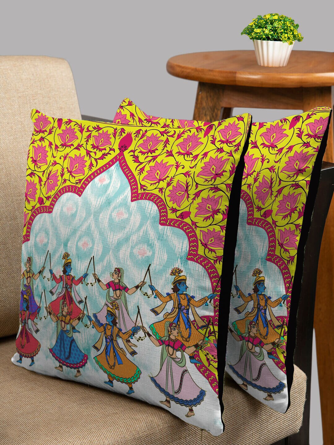 

HOUZZCODE Turquoise Blue & Green Set of 2 Ethnic Motifs Square Cushion Covers