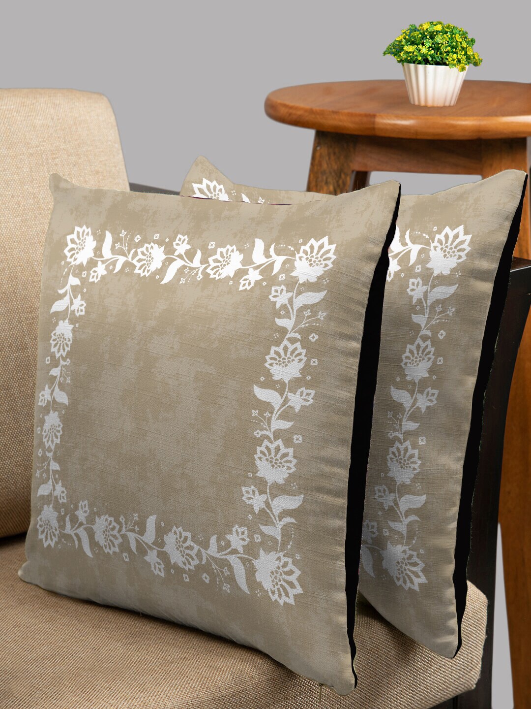 

HOUZZCODE Grey & Peach-Coloured Set of 2 Abstract Square Cushion Covers