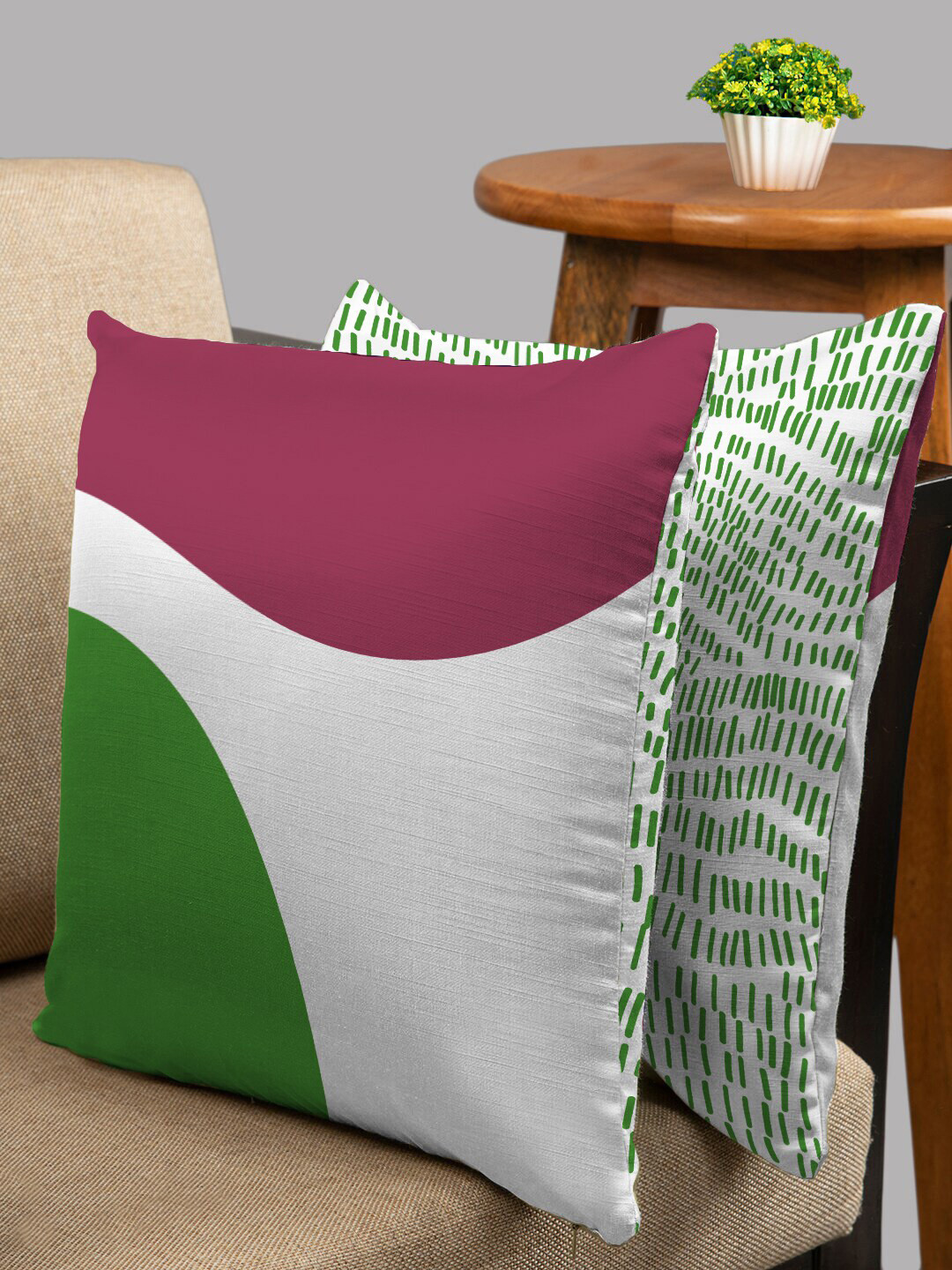 

HOUZZCODE Green & White Set of 2 Abstract Square Cushion Covers