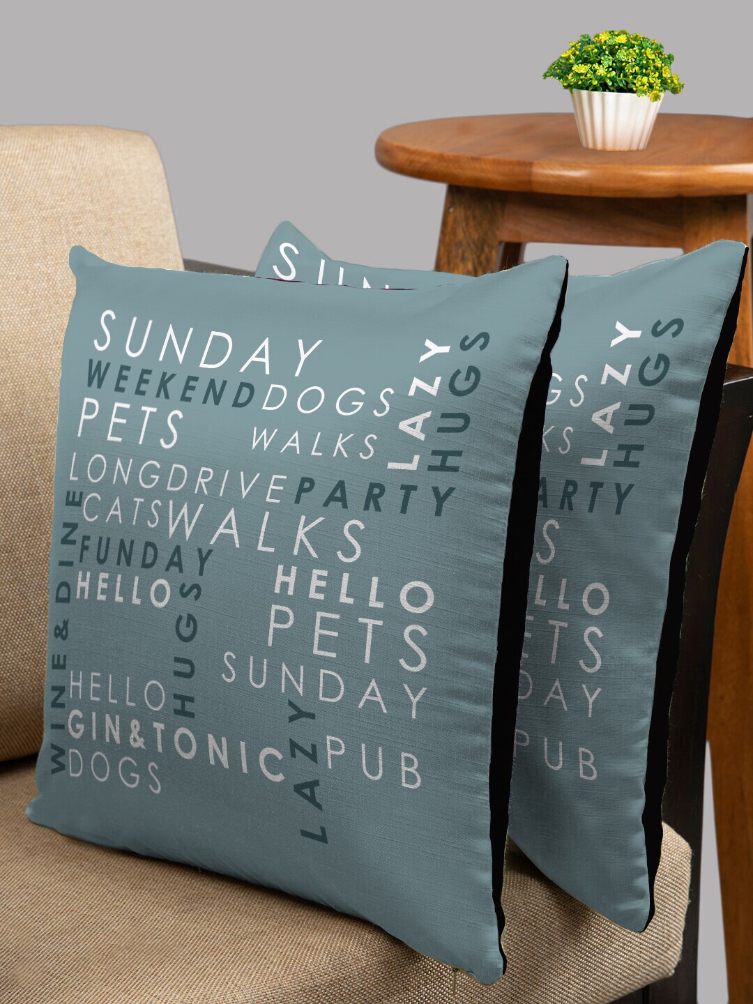 

HOUZZCODE Sea Green & White Set of 2 Square Cushion Covers
