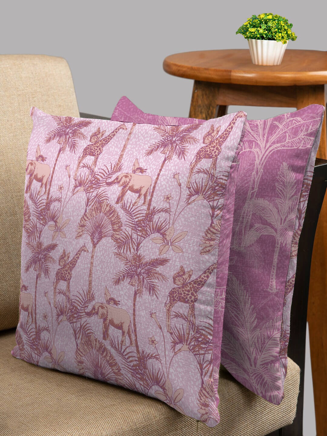 

HOUZZCODE Pink & Beige Set of 2 Abstract Square Cushion Covers