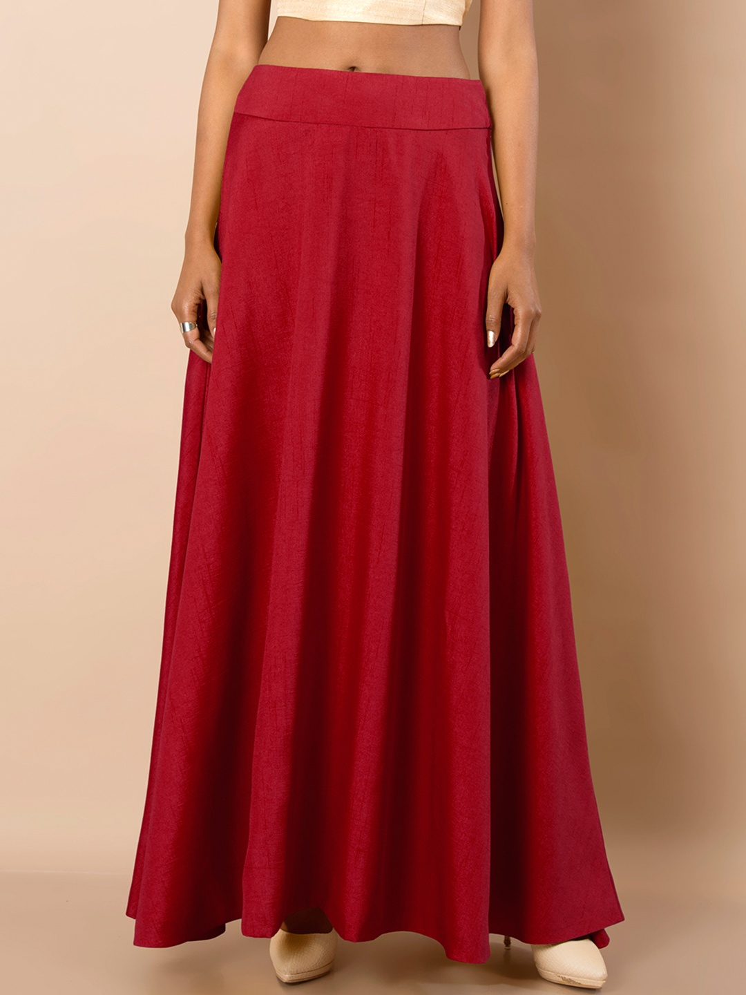 

INDYA Women Red Silk Maxi Skirt