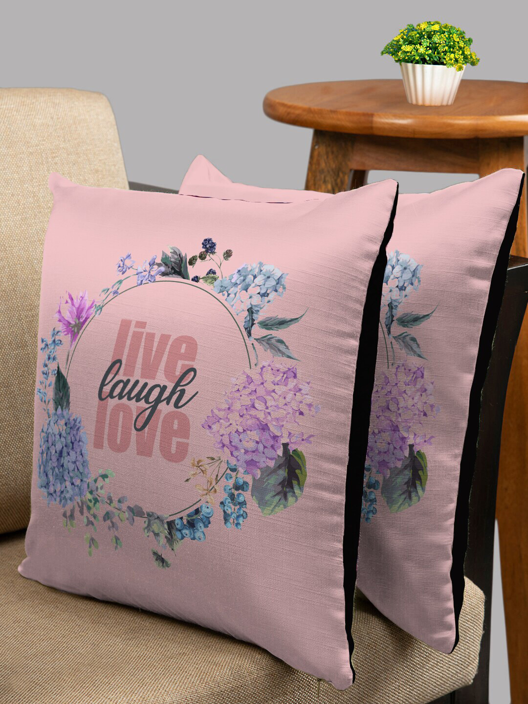 

HOUZZCODE Set of 2 Pink & Blue Abstract Square Cushion Covers