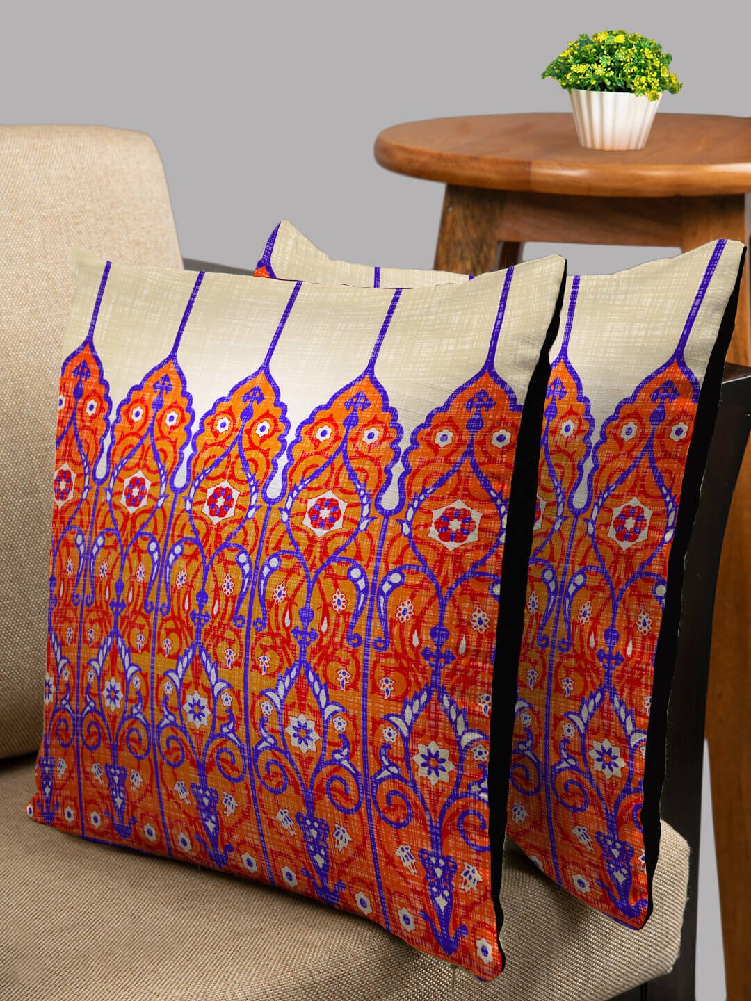 

HOUZZCODE Red & Blue Set of 2 Ethnic Motifs Square Cushion Covers