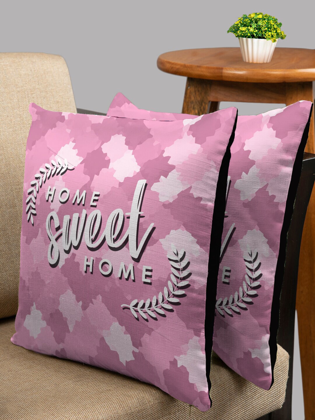 

HOUZZCODE Pink & White Set of 2 Abstract Square Cushion Covers