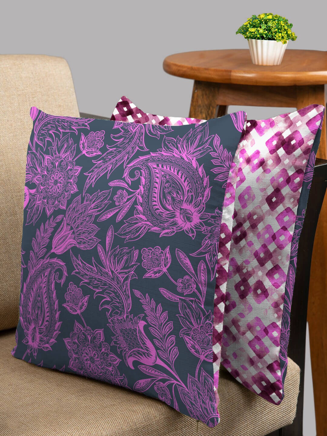 

HOUZZCODE Purple & White Set of 2 Square Cushion Covers