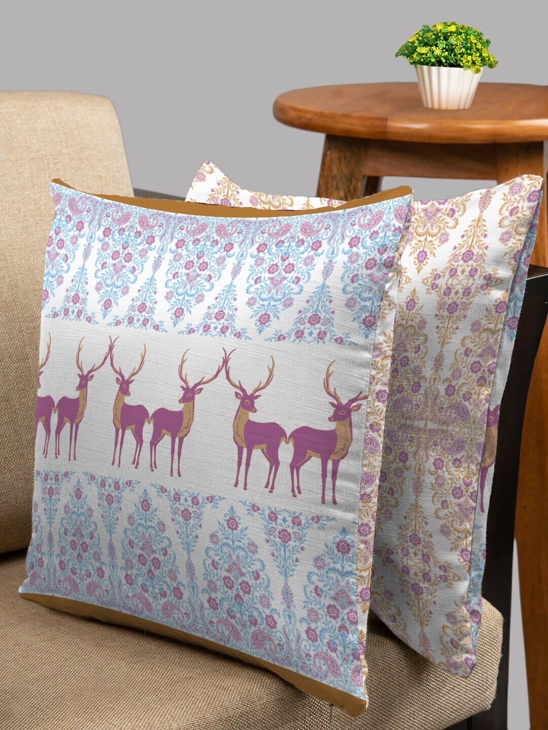 

HOUZZCODE Blue & Pink Set of 2 Ethnic Motifs Square Cushion Covers