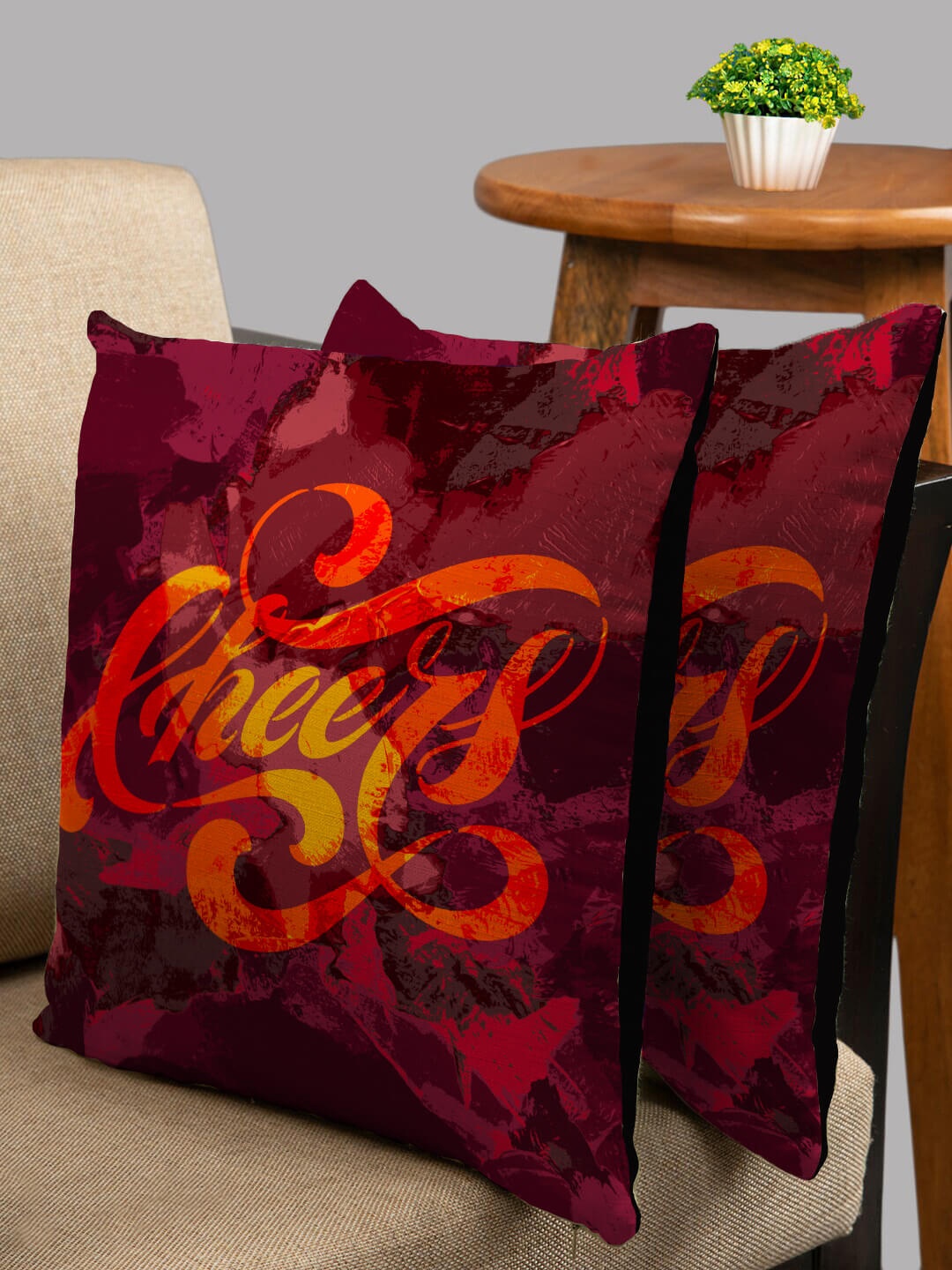

HOUZZCODE Red & Black Set of 2 Square Cushion Covers