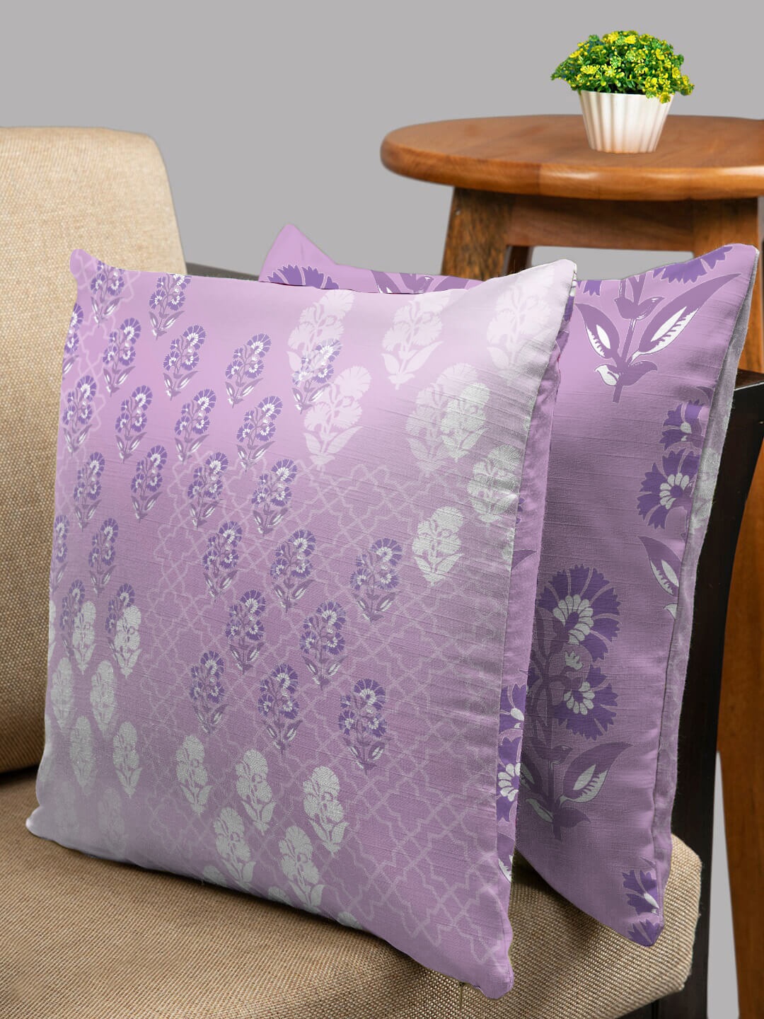 

HOUZZCODE Lavender & White Set of 2 Ethnic Motifs Square Cushion Covers