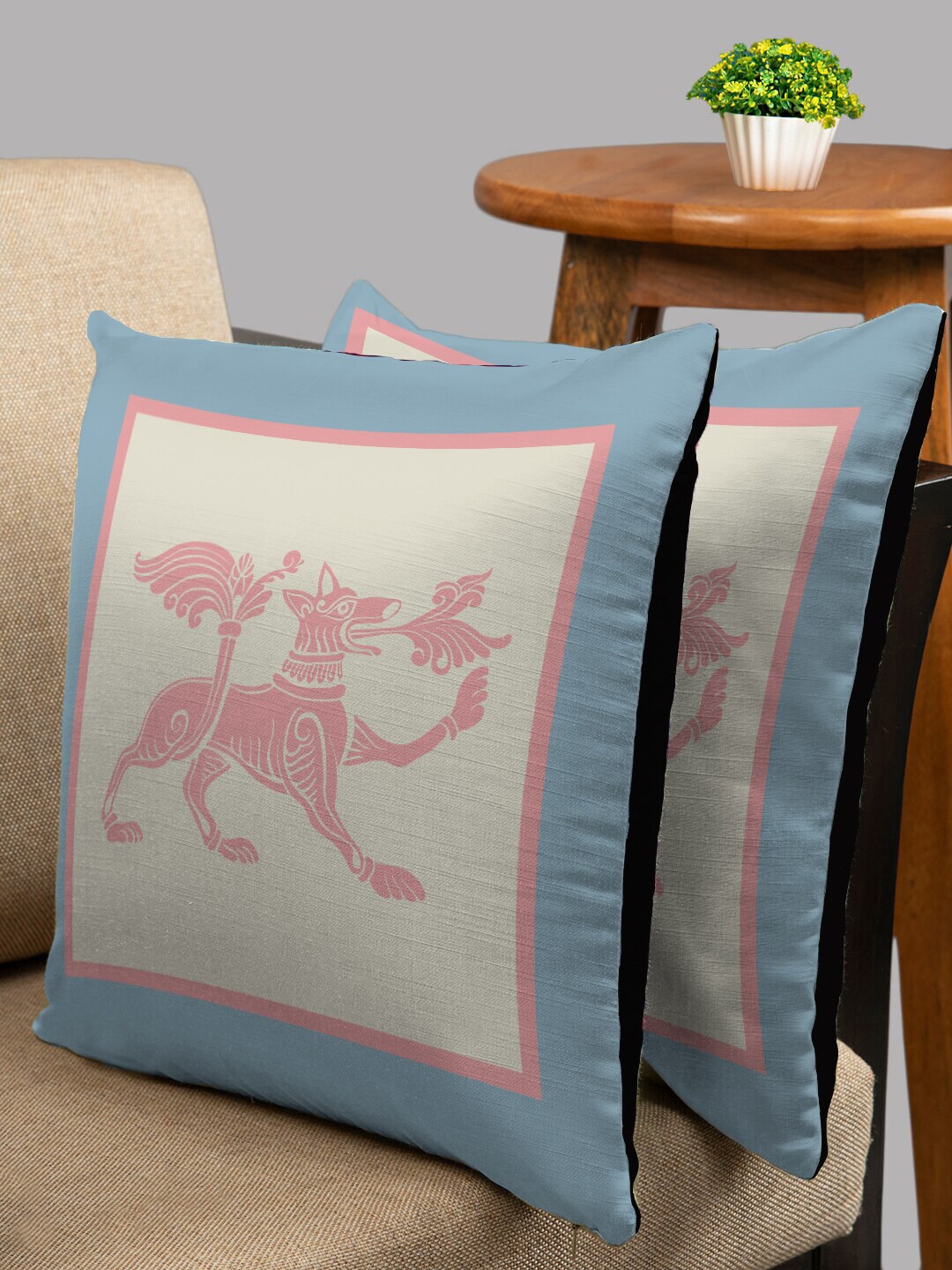 

HOUZZCODE Black & Blue Set of 2 Abstract Square Cushion Covers