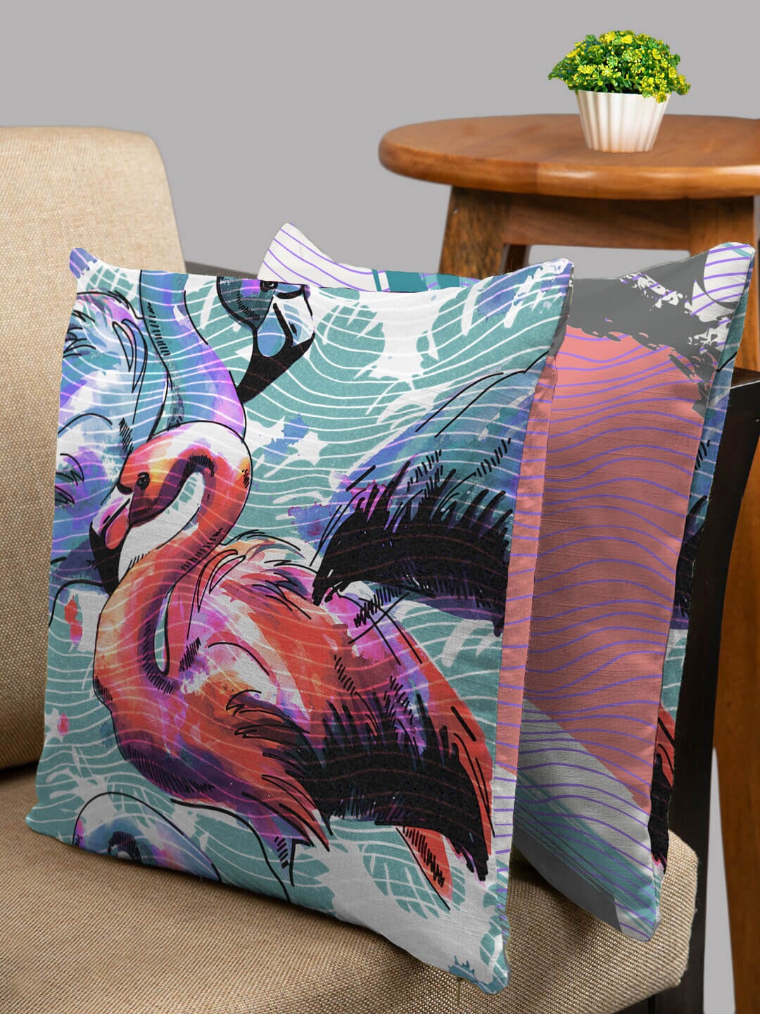 

HOUZZCODE Multicolored Set of 2 Abstract Square Cushion Covers, Multi