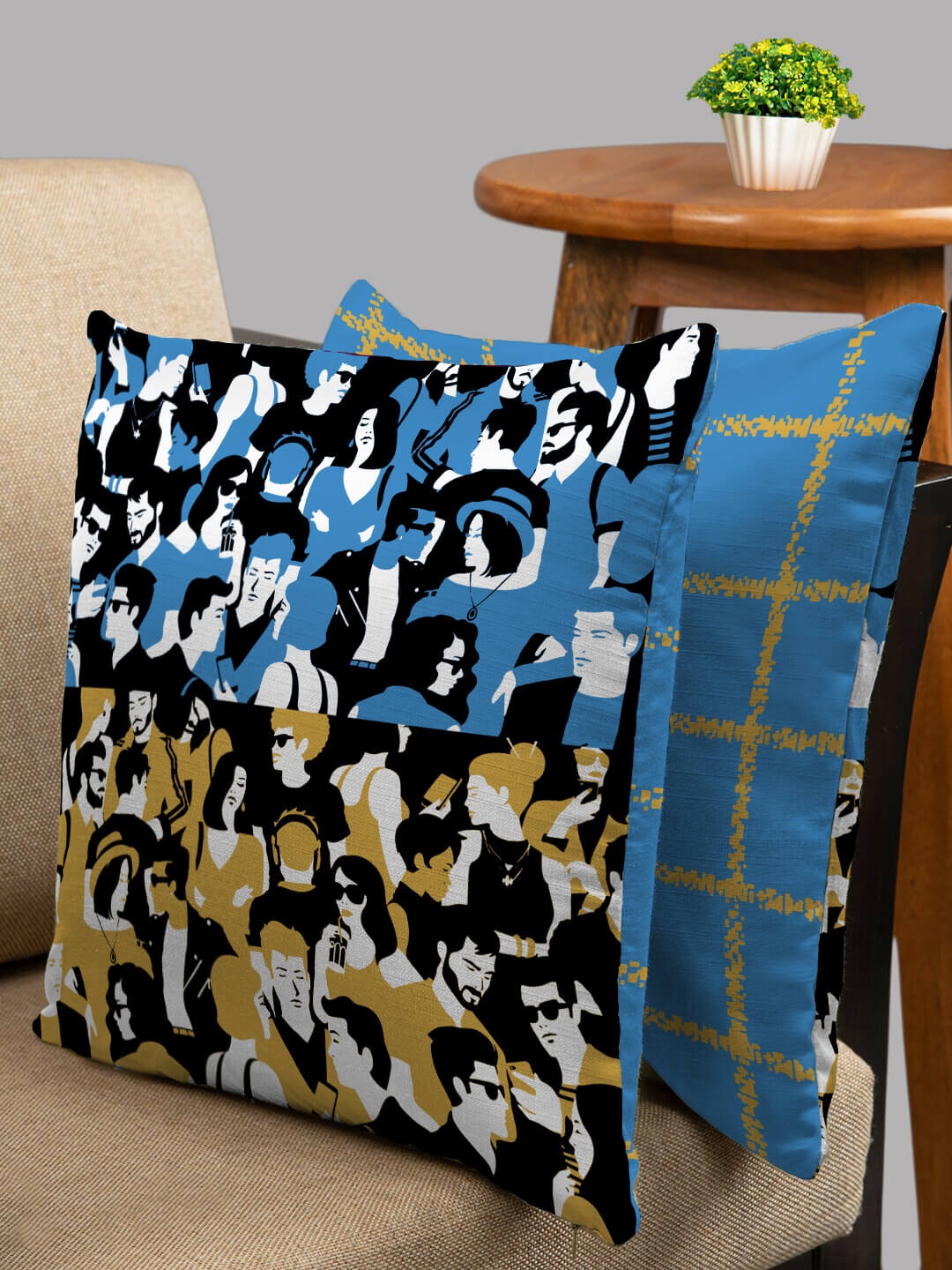 

HOUZZCODE Blue & White Set of 2 Abstract Square Cushion Covers