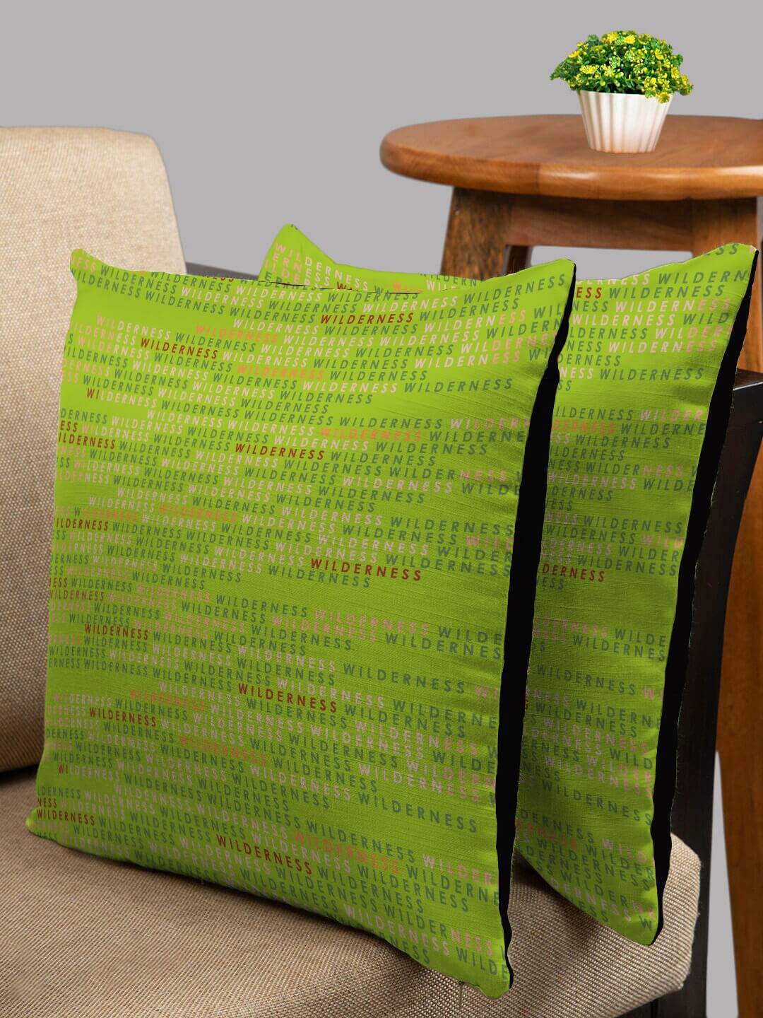 

HOUZZCODE Green & Black Set of 2 Printed Square Cushion Covers
