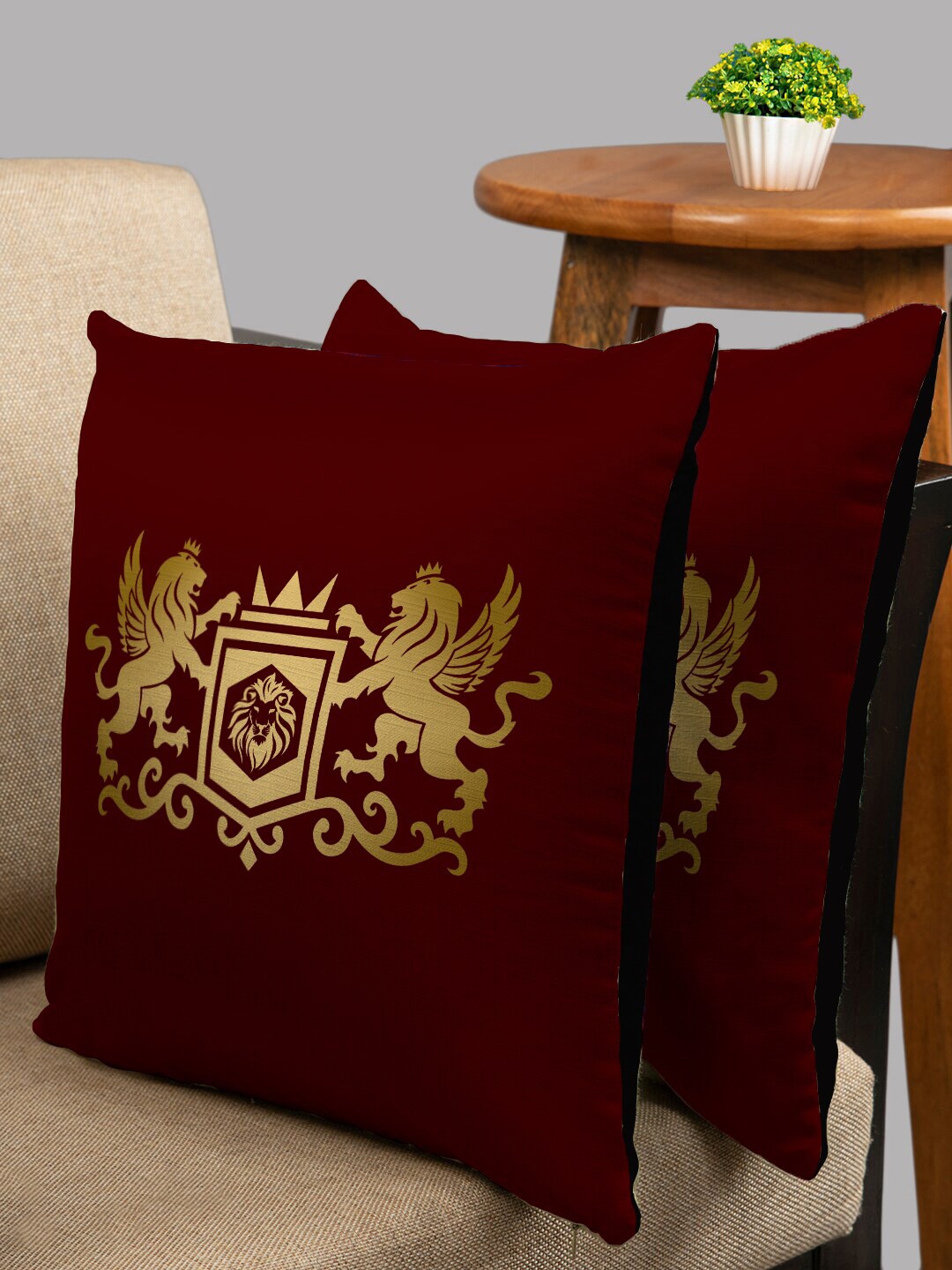 

HOUZZCODE Set of 2 Maroon & Yellow Abstract Square Cushion Covers