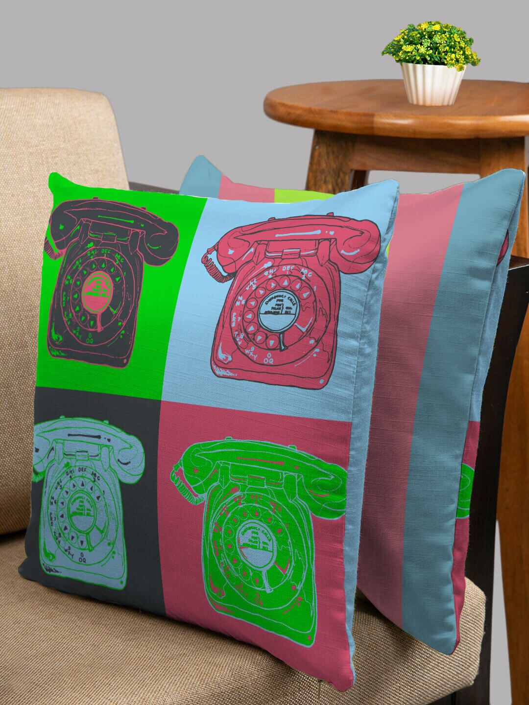 

HOUZZCODE Green & Pink Set of 2 Abstract Square Cushion Covers