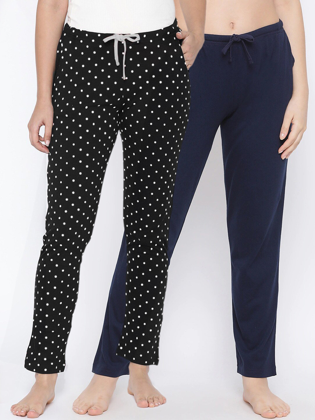 

Kanvin Women Pack Of 2 Printed Cotton Lounge Pants, Navy blue
