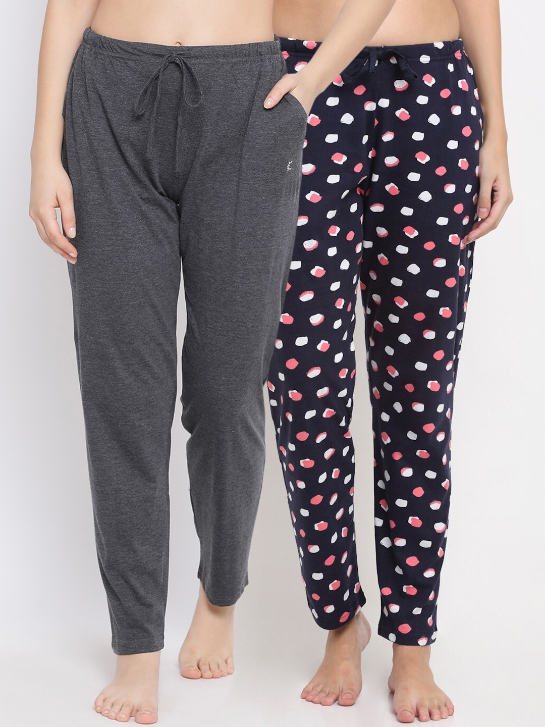 

Kanvin Women Pack Of 2 Printed Pure Cotton Lounge Pants, Charcoal